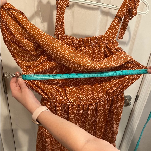 Rust Color Ruffle Tie-Strap Dress - Picture 7 of 8